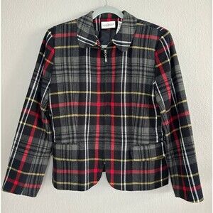 Villager by Liz Claiborne Women’s Vintage Gray Plaid Zip-Up Jacket Fall